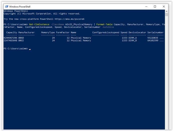 Checking RAM Windows 10 in PowerShell