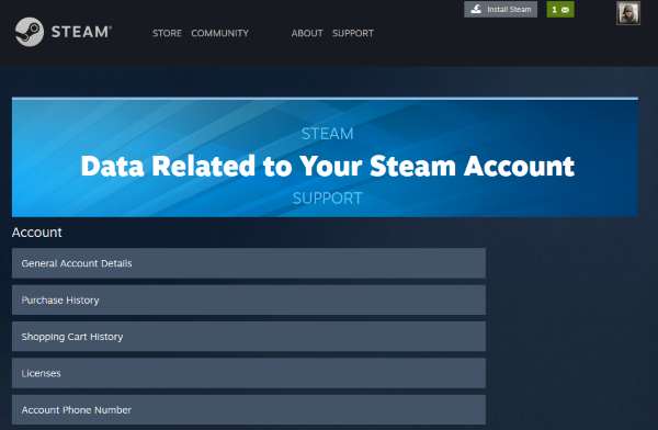 Data Related to your Steam Account