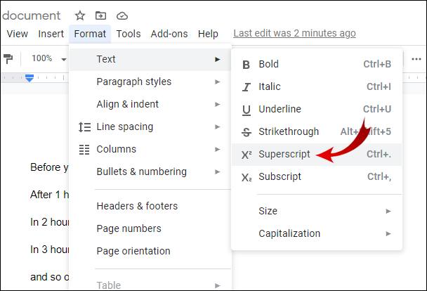 Add Superscript in Docs - 5