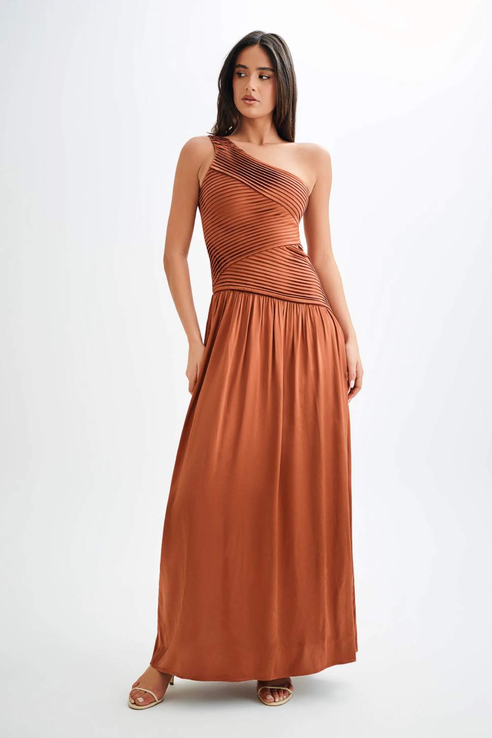 Meshki One Shoulder Pleated Maxi Dress